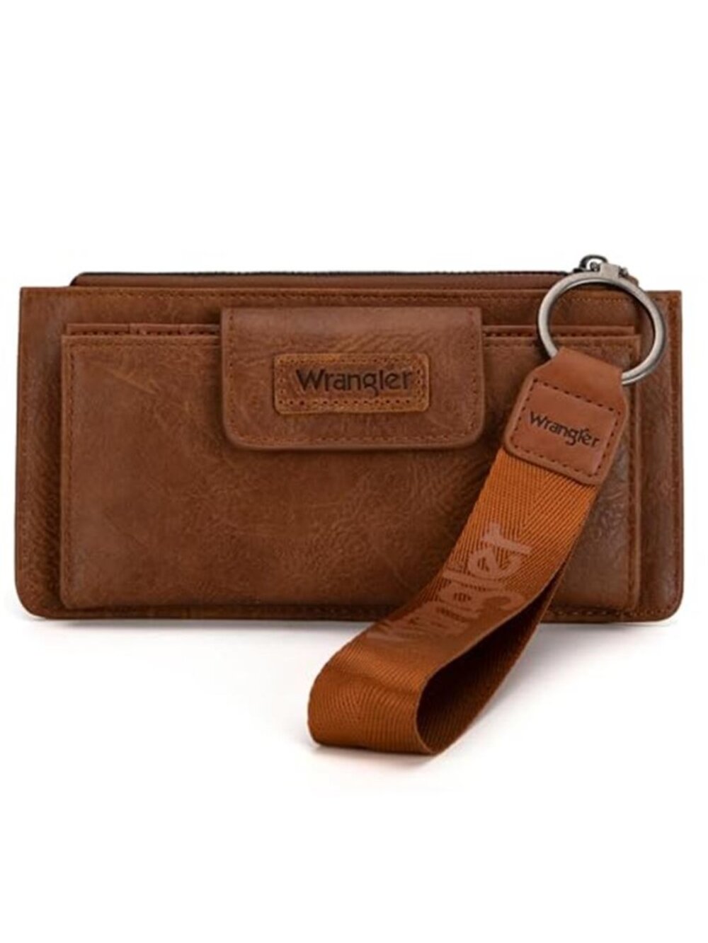 Brown Faux Leather Wristlet Wallet RFID Card Holder Coin Purse Zip Clutch